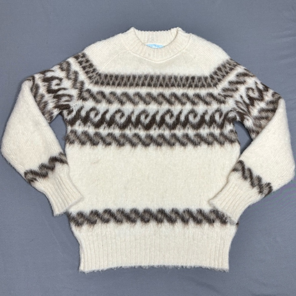 100% Wool Sweater Womens Large Vintage Brushed Scandinavian Nordic Knit Motif